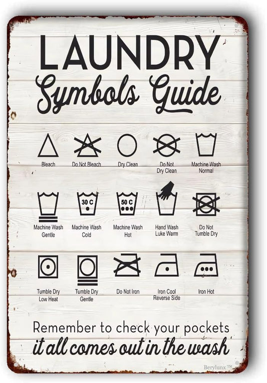 Laundry Sign,Laundry Room Sign,Laundry Symbols Wall Art,Laundry Room Decor Sign,Laundry Symbols Wall Decor, "Laundry Symbols Guide", 8"X12" Sign
