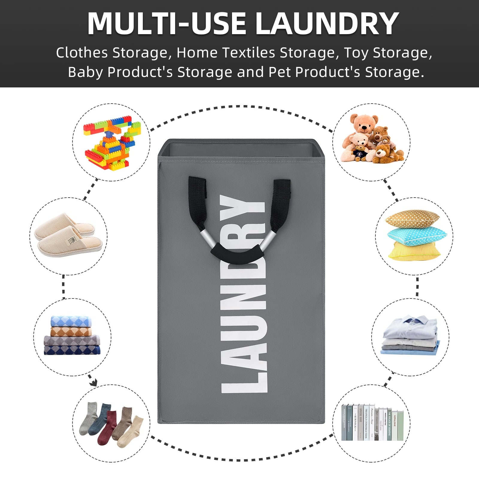 Laundry Baskets 13*13*21 Inches Collapsible Laundry Hmaper Waterproof Clothes Hampers for Laundry Oxford Laundry Bags with Handles