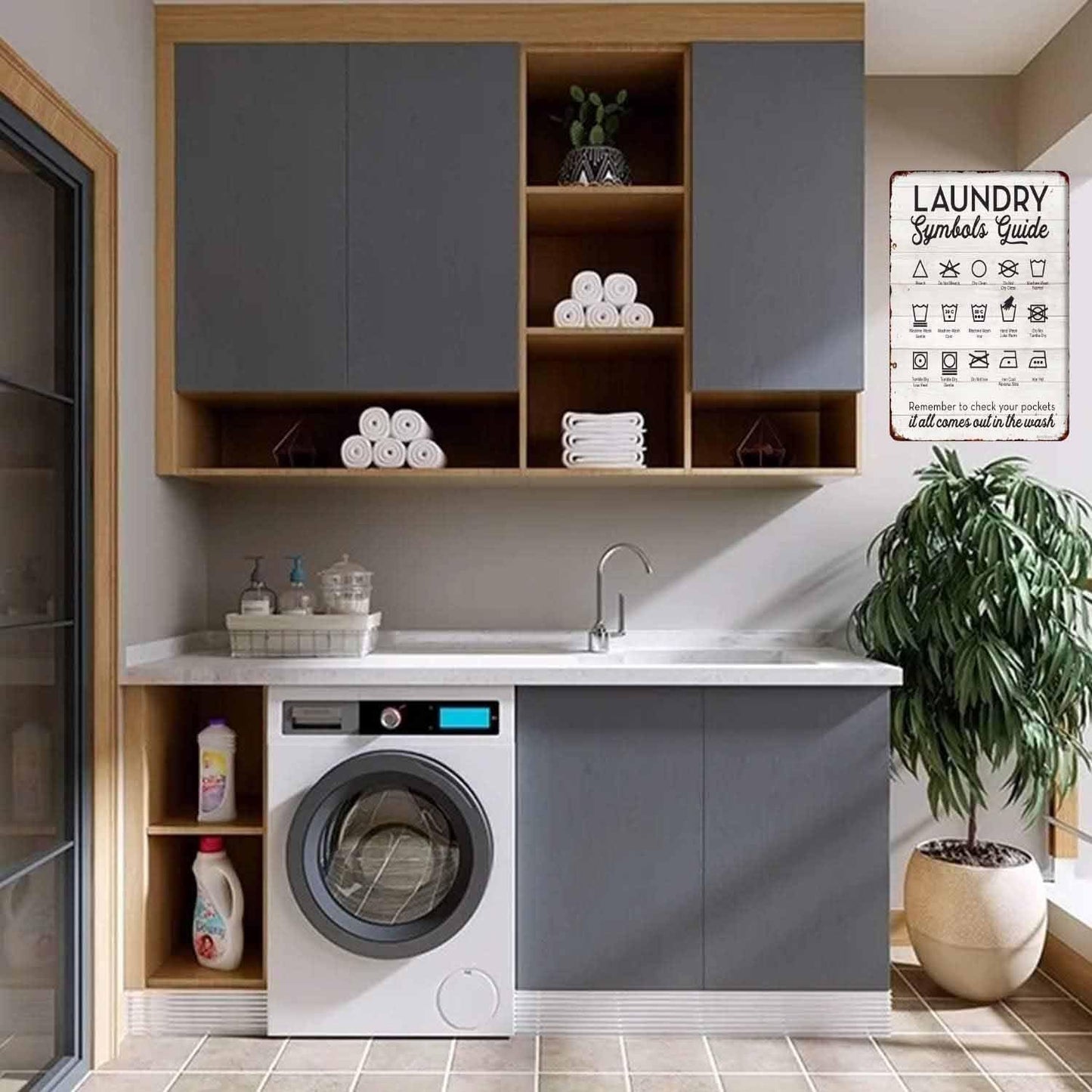 Laundry Sign,Laundry Room Sign,Laundry Symbols Wall Art,Laundry Room Decor Sign,Laundry Symbols Wall Decor, "Laundry Symbols Guide", 8"X12" Sign
