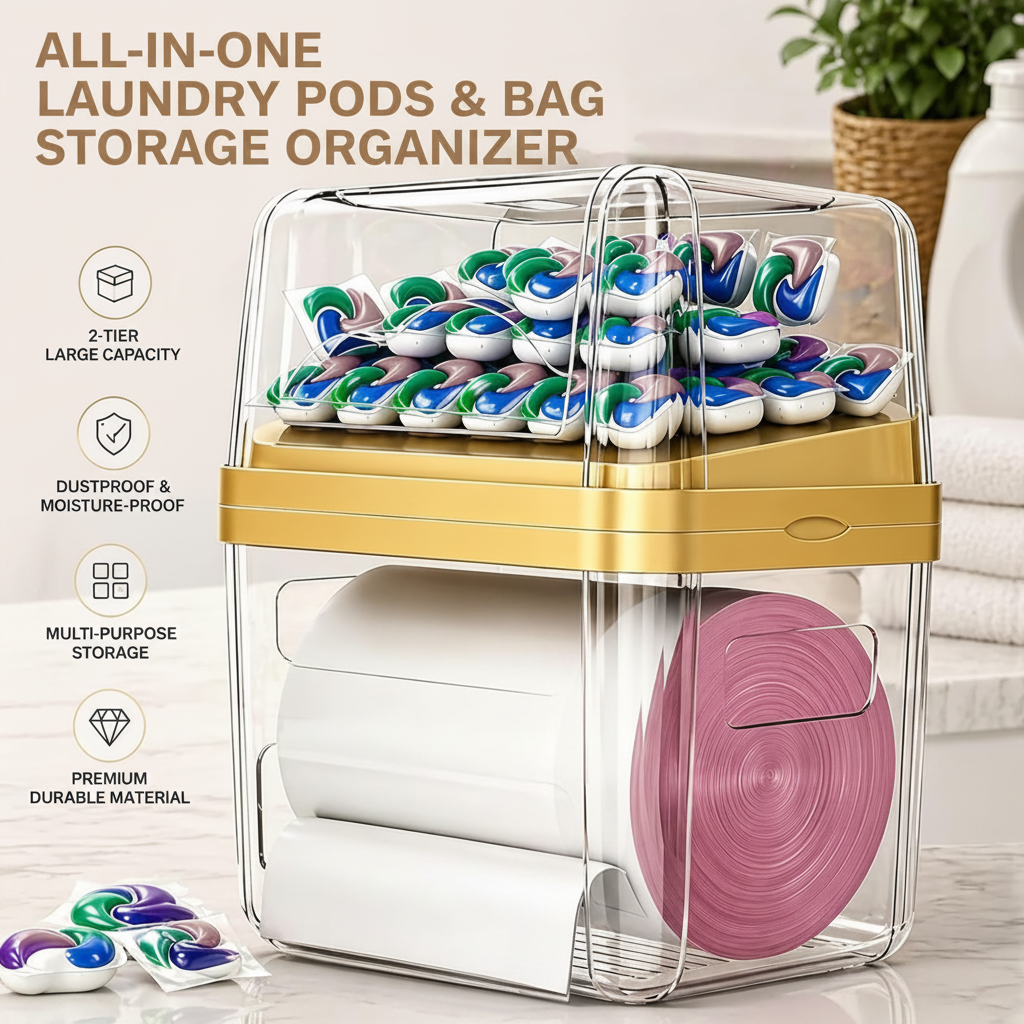 LIND 3-in-1 Clear Acrylic Pod & Trash Bag Dispenser, all-in-one use