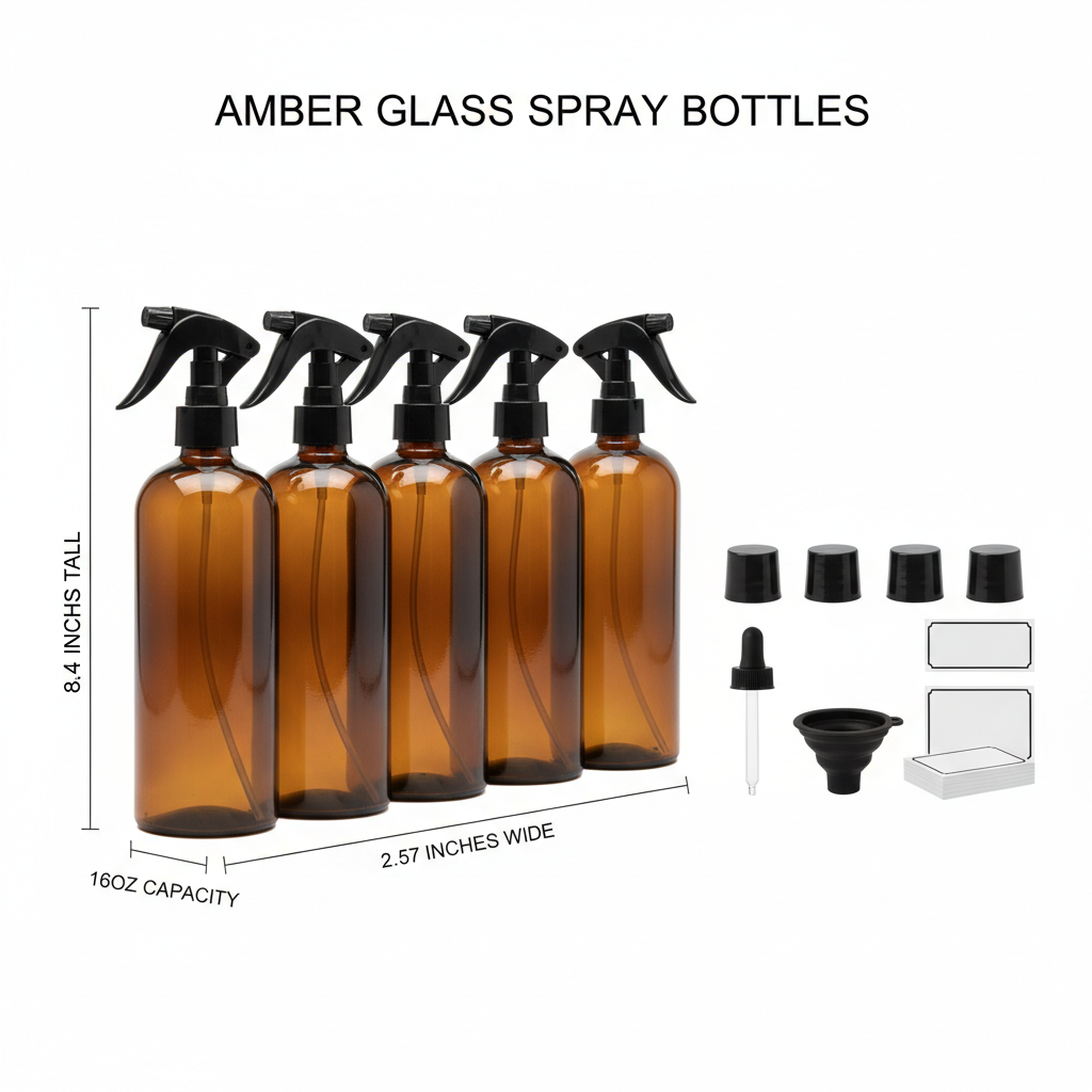 Amber Glass Spray Bottles Dimensions Spec Image