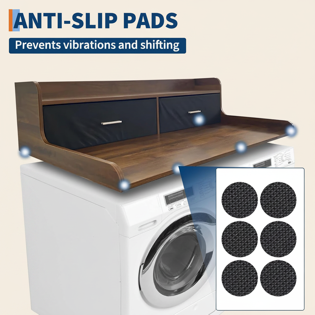 LIND Washer & Dryer Countertop with drawers, anti-slip pad detail