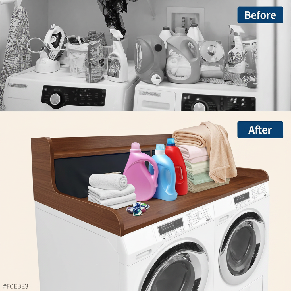 LIND Washer & Dryer Countertop with drawers, before and after