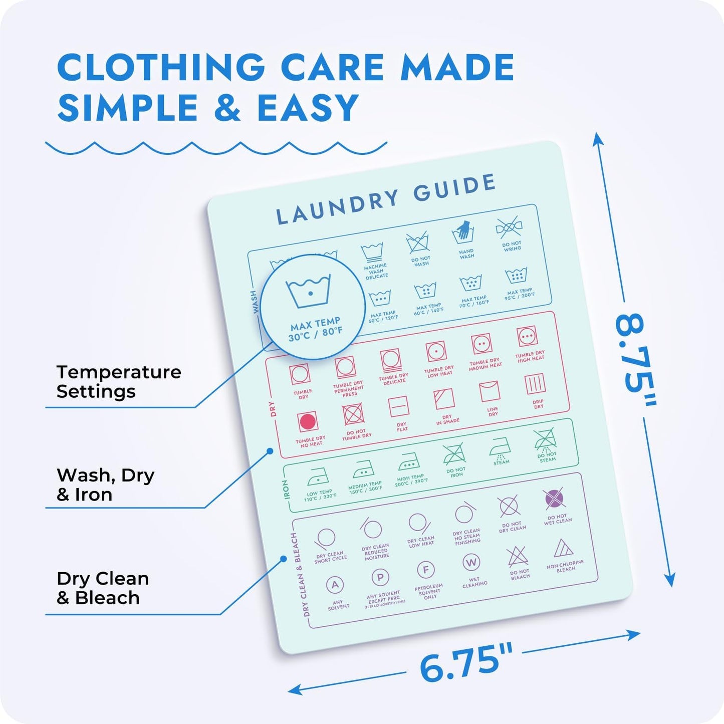 Laundry Symbols Magnet for Easy Clothing Care - Laundry Symbol Guide for Home, Dorms & Laundromats - Laundry Symbols Sign - Laundry Room Decor and Accessories - Laundry Sign for Laundry Wall Decor
