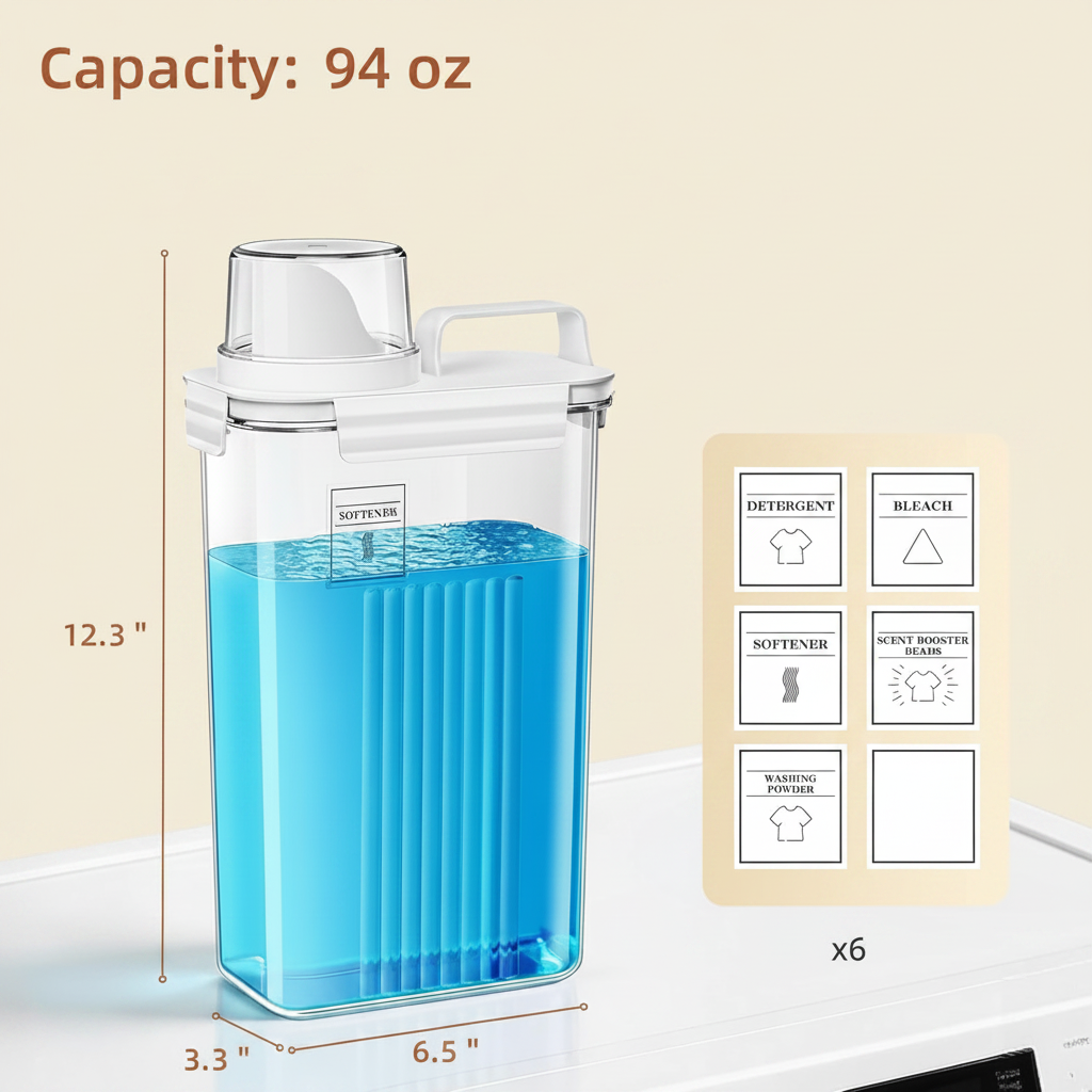 LIND 94oz Laundry Detergent Dispenser, set of 2, capacity detail