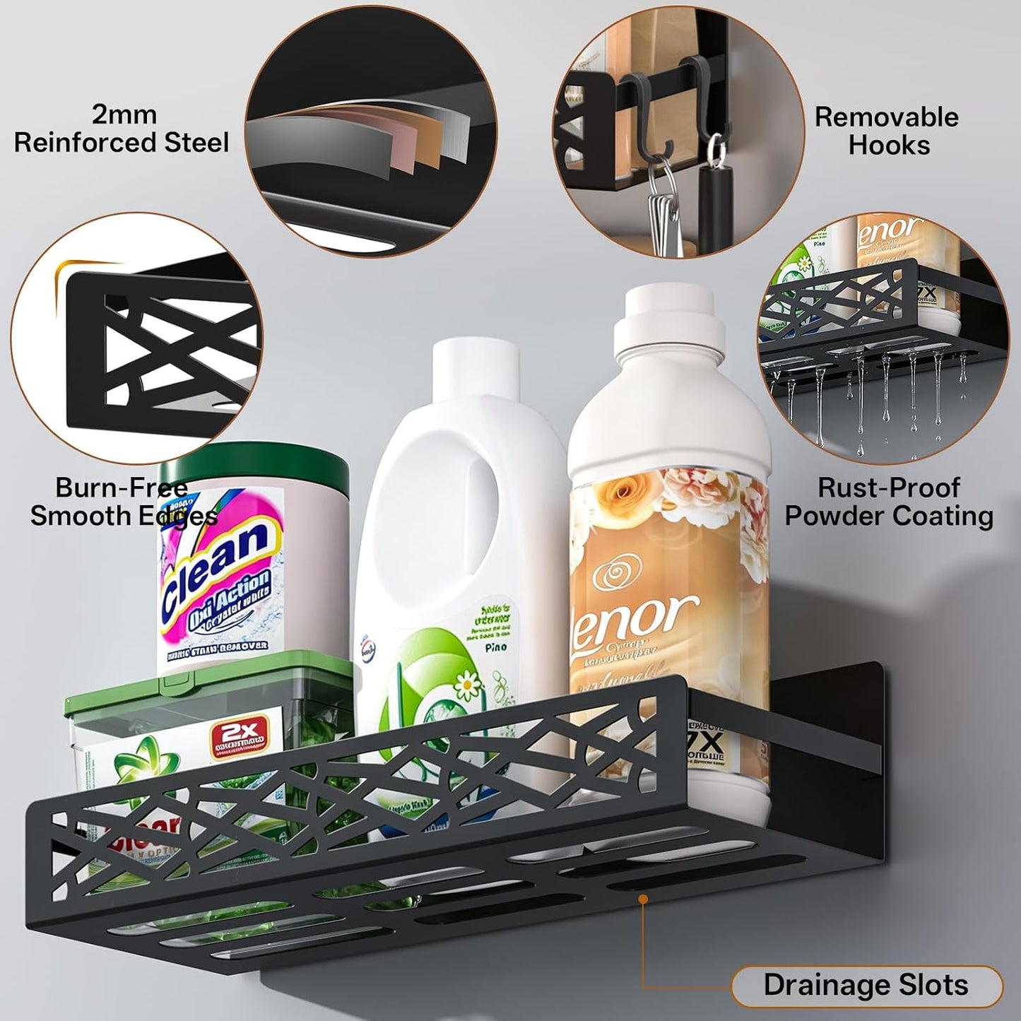 Magnetic Washing Machine Side Storage Rack Shelves 4-Pack, Heavy Duty Metal Narrow Shelf with Hooks, Slim Laundry Room Organizer for Washer Dryer Gap, Space Saving Magnetic Storage for Laundry Kitchen