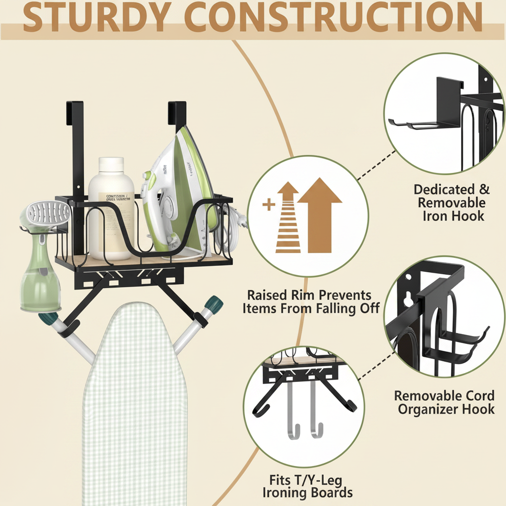 LIND Ironing Board Wall & Door Holder, construction detail