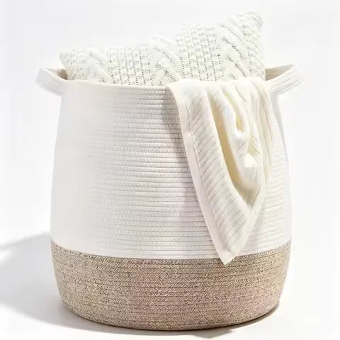 LIND Laundry Room Bundle — The Cloud Hamper woven cotton rope basket, real product photo