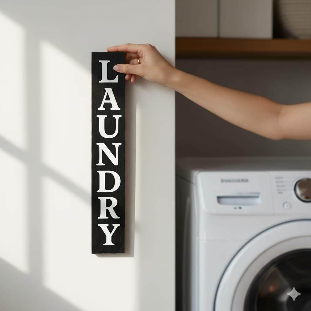 Laundry Room Sign 24In*4In Large Wooden Vertical Laundry Room Decor for Laundry Room Wall, Laundry Room Door, above the Washing Machine, and Laundry Cabinet Decoration