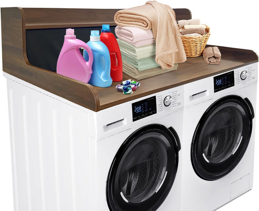 2-Tier Washer Dryer Countertop with 2 Drawers, 54" W X 27.55" D Laundry Countertop with 2.75" H Edge Rails, Washer and Dryer Topper with Non-Slip Pad for Laundry Room Organization and Storage