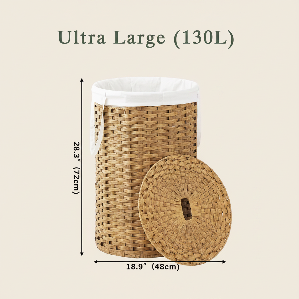 LIND Handwoven Wicker Laundry Hamper, dimensions