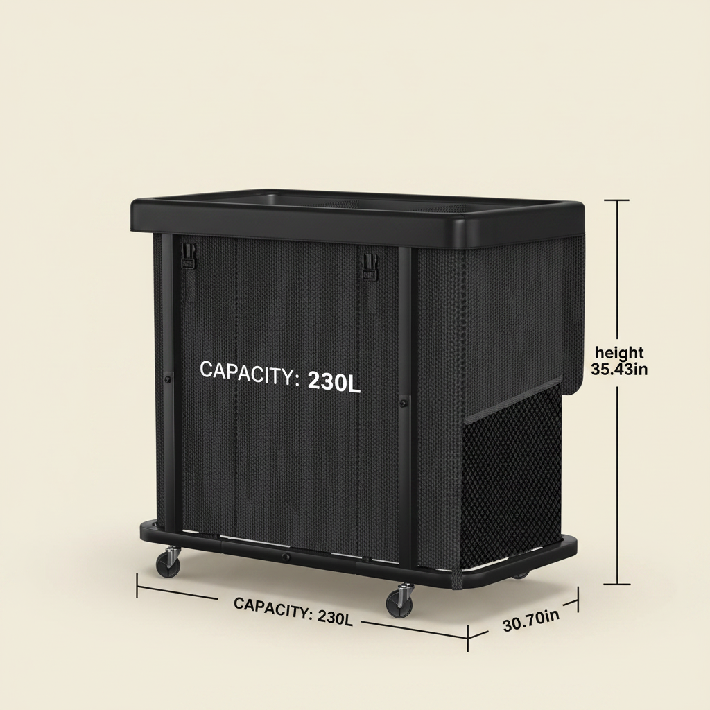 LIND Rolling 3-Section Laundry Hamper, 230L, dimensions