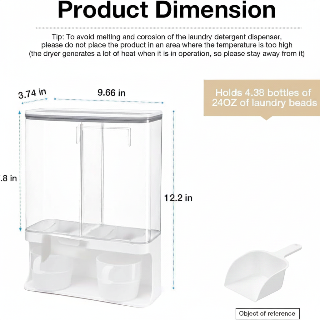 LIND Wall-Mount Laundry Bead & Powder Dispenser, dimensions