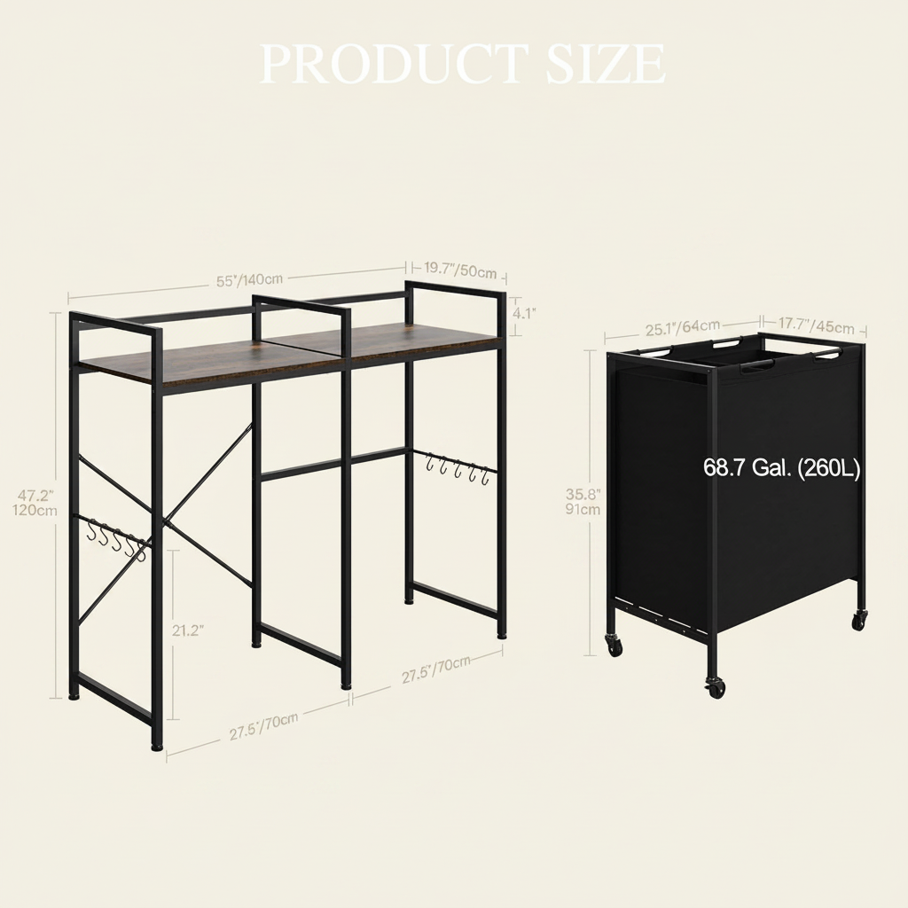 LIND Over-the-Washer Rolling Shelf, dimensions