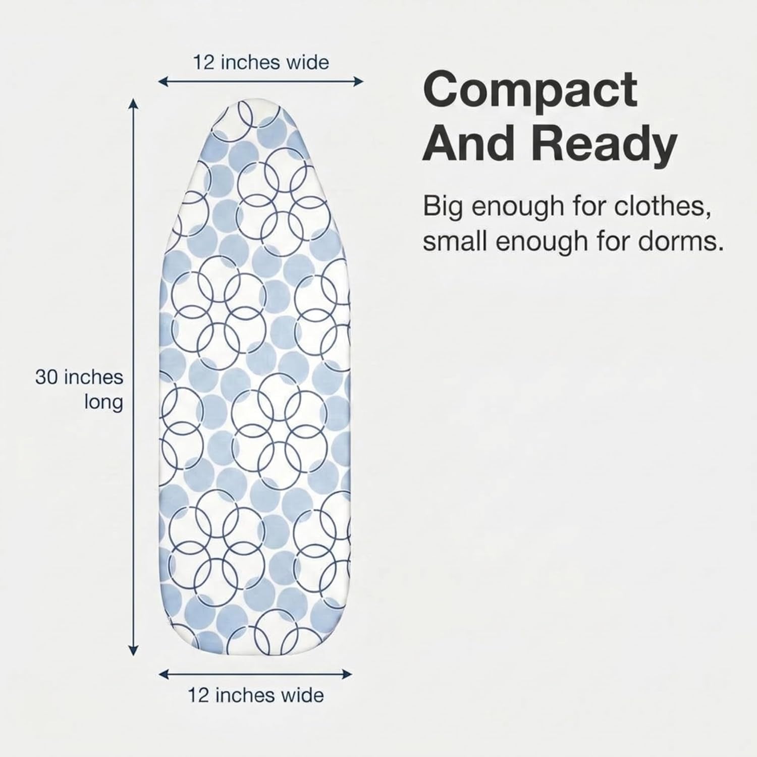 122101 Small Tabletop Ironing Board with Folding Legs - Magic Rings Cover and Pad,Blue Rings