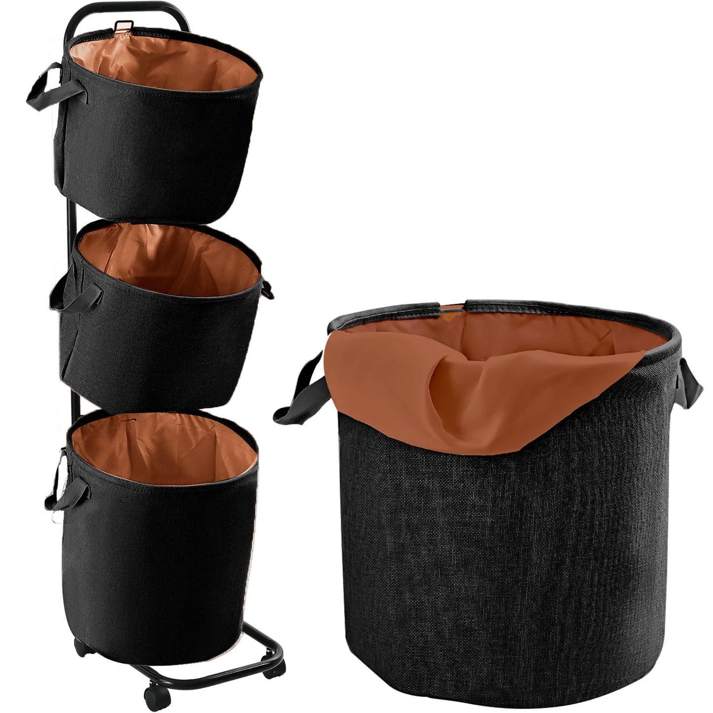 3-Tier Laundry Hamper Sorter, Laundry Storage Organizer with Wheels Movable Rolling Laundry Baskets Cart, Bathroom Cart Clothes Shelf,Laundry Butler for Bathroom Bedroom Laundry Room, Black