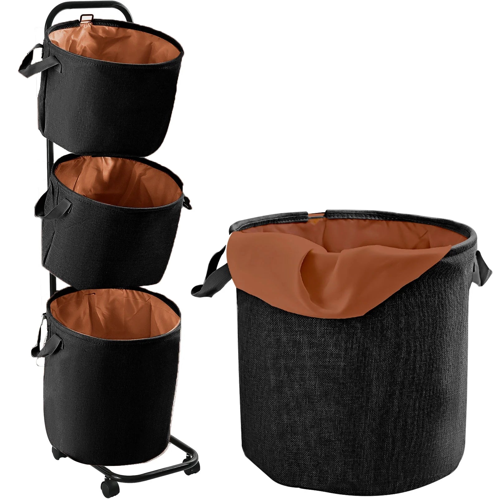 3-Tier Laundry Hamper Sorter, Laundry Storage Organizer with Wheels Movable Rolling Laundry Baskets Cart, Bathroom Cart Clothes Shelf,Laundry Butler for Bathroom Bedroom Laundry Room, Black