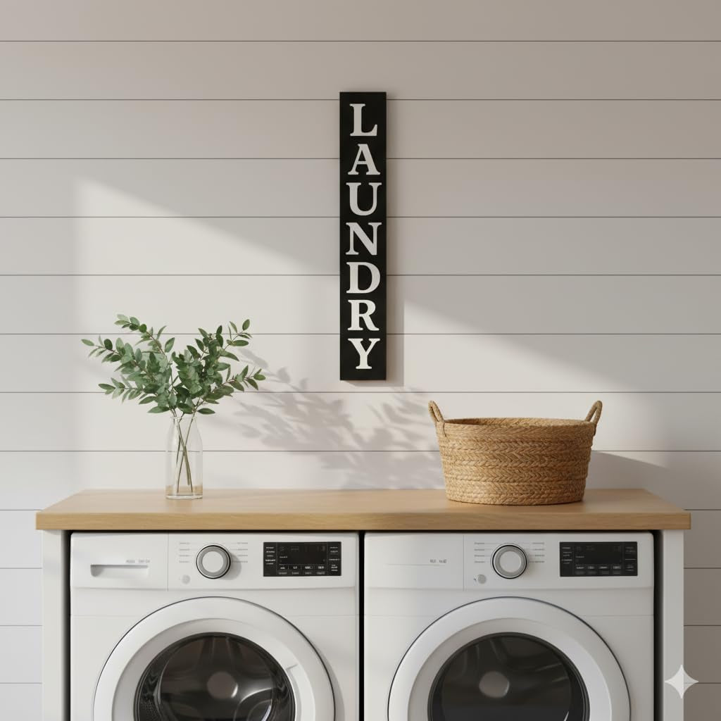 Laundry Room Sign 24In*4In Large Wooden Vertical Laundry Room Decor for Laundry Room Wall, Laundry Room Door, above the Washing Machine, and Laundry Cabinet Decoration
