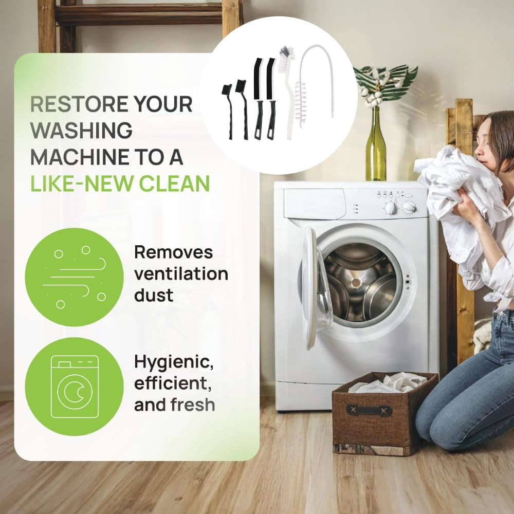 8 Pack Multi-Purpose Washing Machine & Dryer Vent Cleaning Kit | Dryer Lint Cleaner, Grout, Crevice & Lint Trap Cleaning Tools, Long Handle Laundry Brushes, for All Washers, Flexible