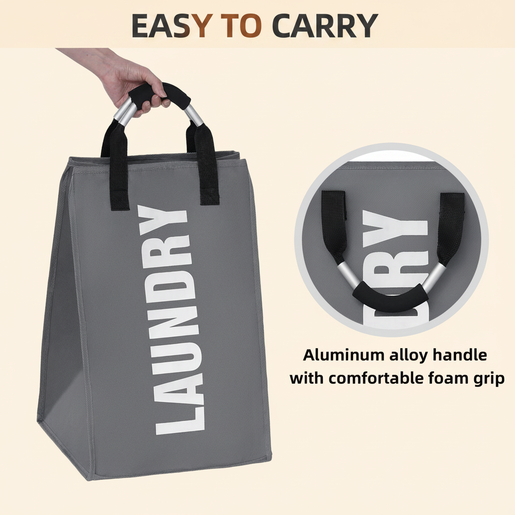 LIND Collapsible Laundry Hamper Bag, carry handle detail