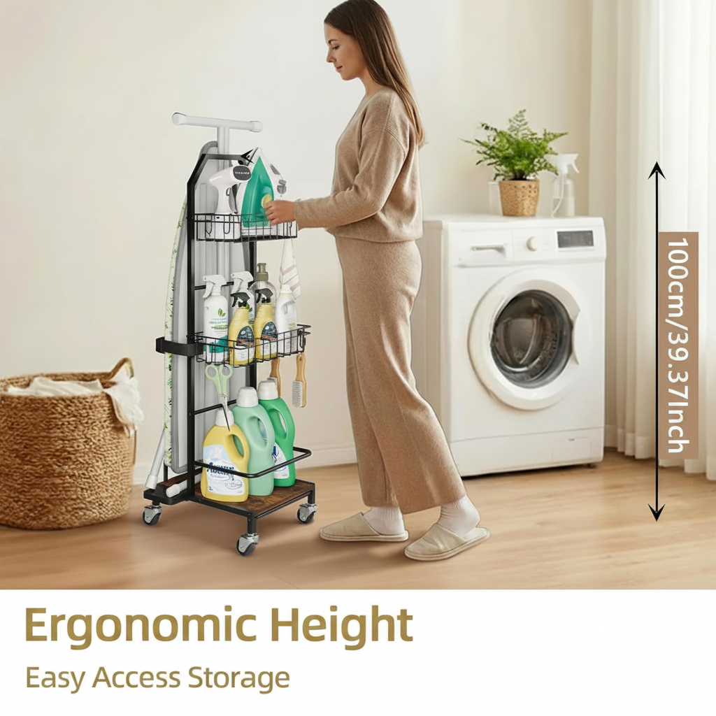 LIND Rolling Ironing Board Holder Cart, ergonomic height detail