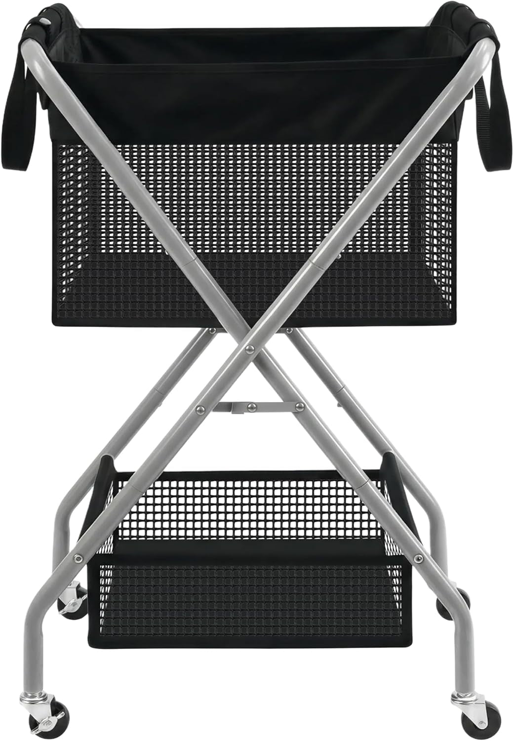 2-Tier Foldable Laundry Cart with Wheels, 75L Tall Rolling Laundry Hamper, Collapsible Laundry Basket with Removable Bag, Rust-Resistant Steel Frame for Laundry Room, Bathroom, Dorm, Black