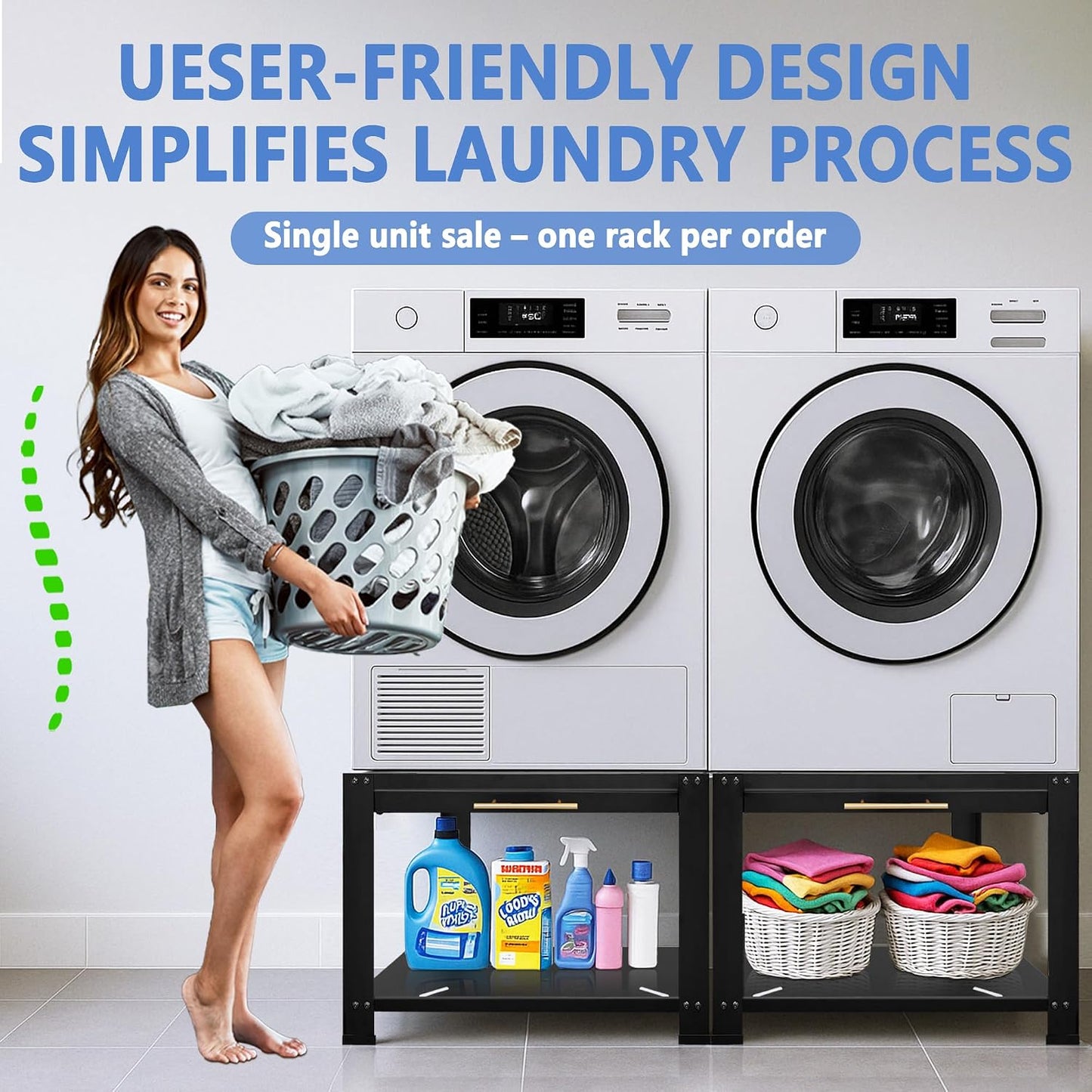 Washer and Dryer Pedestals Heavy Duty Metal Laundry Pedestal 29"W X 29"D X20"H, Washer Dryer Pedestal Extra Big Screws for Anti-Vibration, Basket Shelf, 800Lbs Capacity, Black