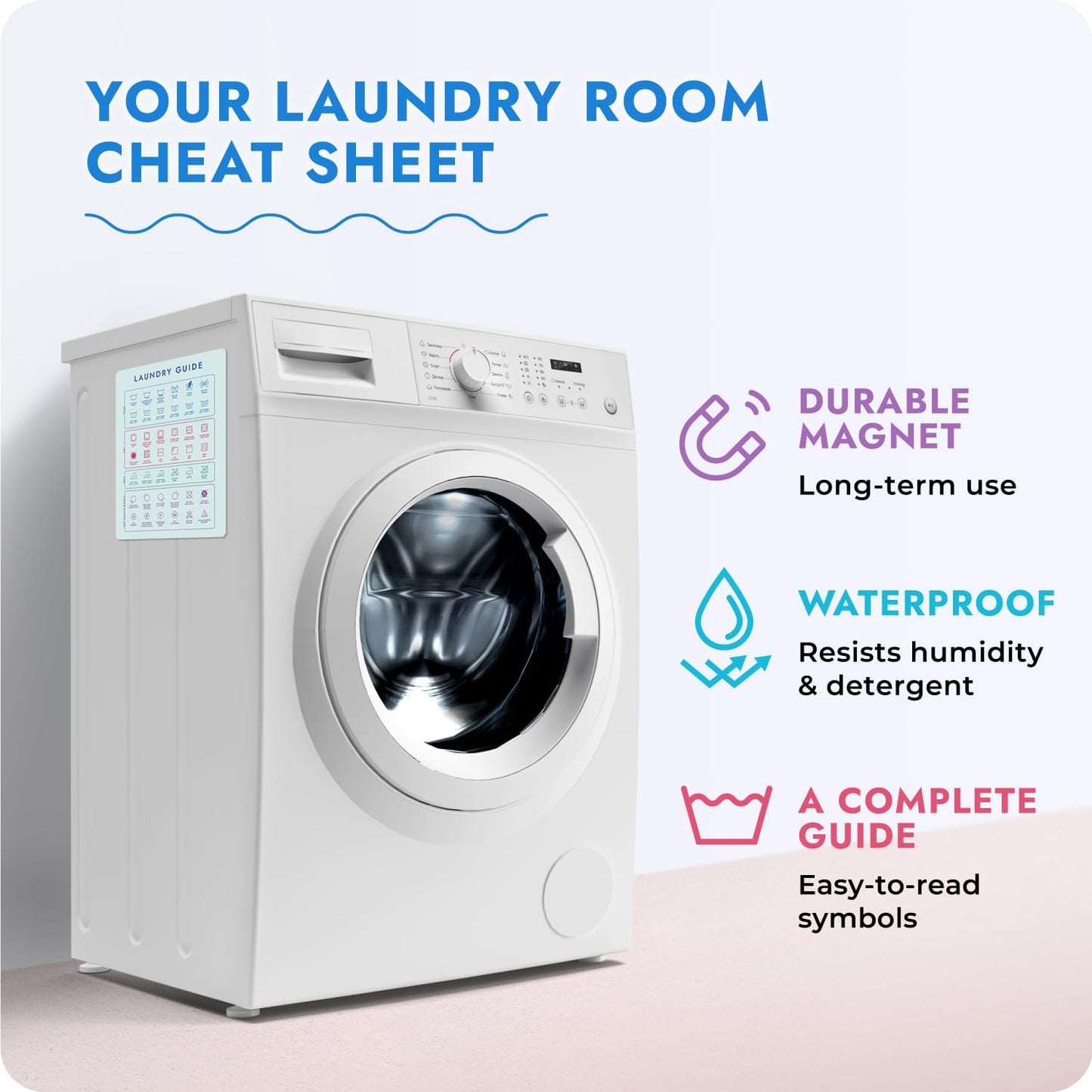Laundry Symbols Magnet for Easy Clothing Care - Laundry Symbol Guide for Home, Dorms & Laundromats - Laundry Symbols Sign - Laundry Room Decor and Accessories - Laundry Sign for Laundry Wall Decor