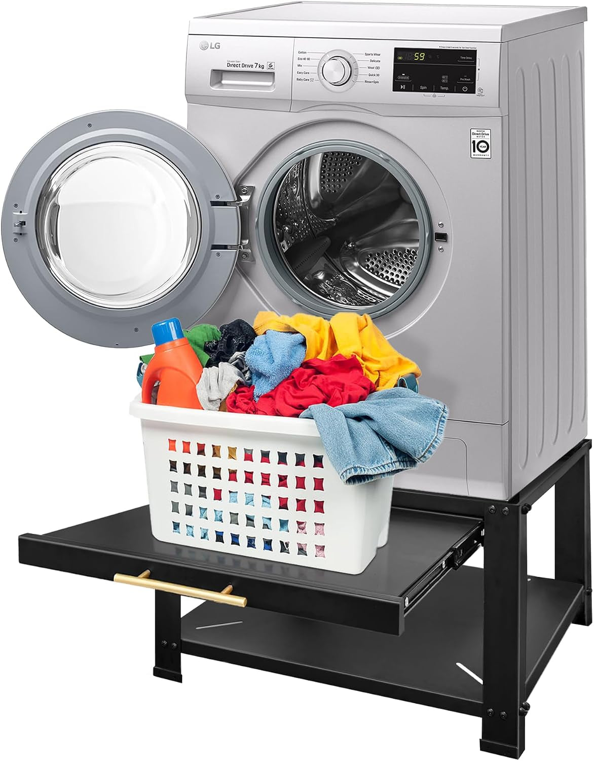 Washer and Dryer Pedestals Heavy Duty Metal Laundry Pedestal 29"W X 29"D X20"H, Washer Dryer Pedestal Extra Big Screws for Anti-Vibration, Basket Shelf, 800Lbs Capacity, Black