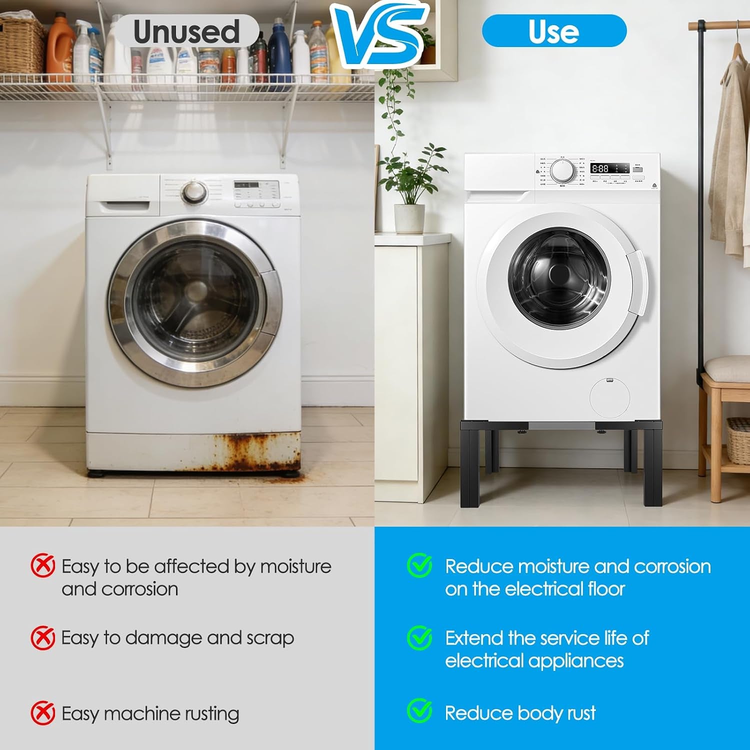 Stainless Steel Laundry Pedestal,11 in Tall Universal Washing Machine Pedestals,Portable Washer and Dryer Stand Adjustable 21-29 in Heavy Duty Square Pedestal Stand for Fridge Washer and Dryer
