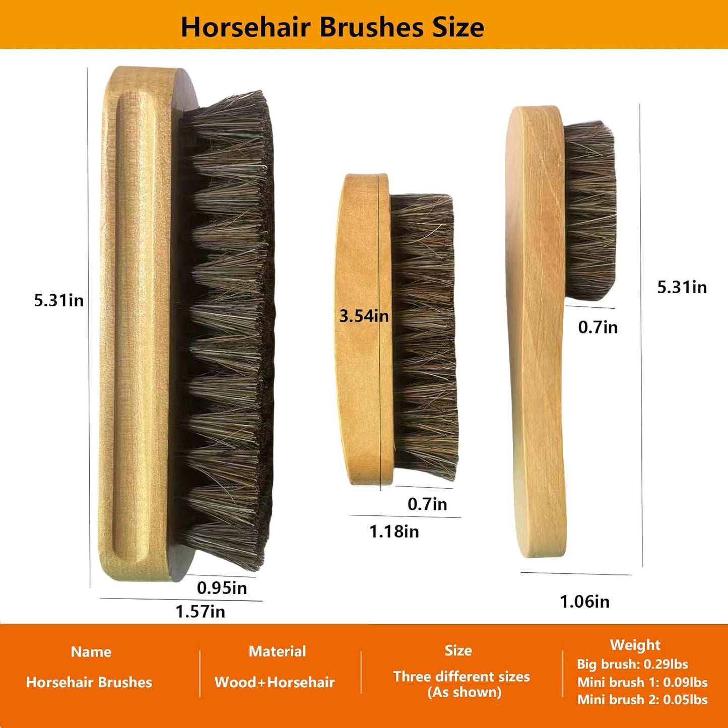Horsehair Laundry Stain Brush 3 Pack Clothes Brush Shoes Soft Bristle Cleaning Brush Natural Wood Laundry Brush for Stains on Clothes Shoes Polishing Brush Shining Brushes