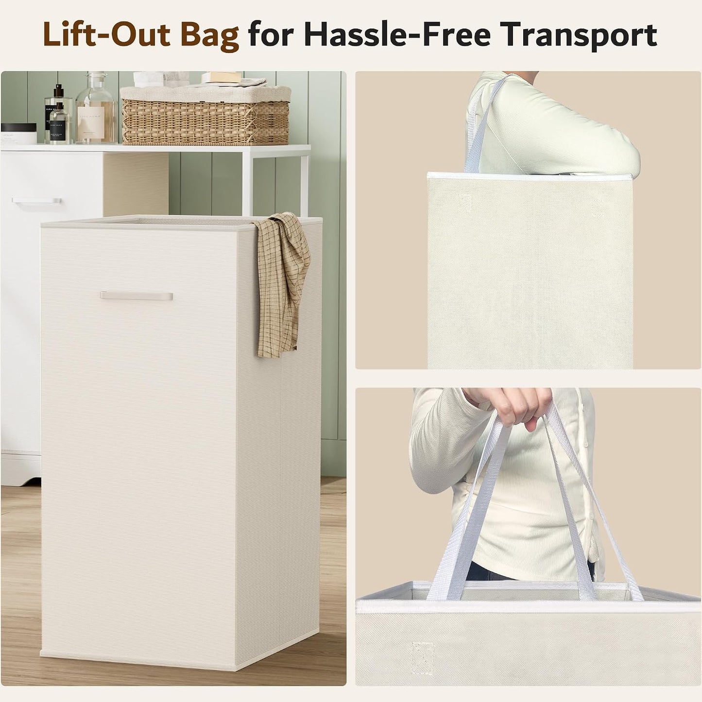 Double Pull-Out Laundry Hamper Cabinet; 120L Laundry Basket for Bathroom,Laundry Room; Laundry Sorter with 2 Pull-Out and Removable Bags