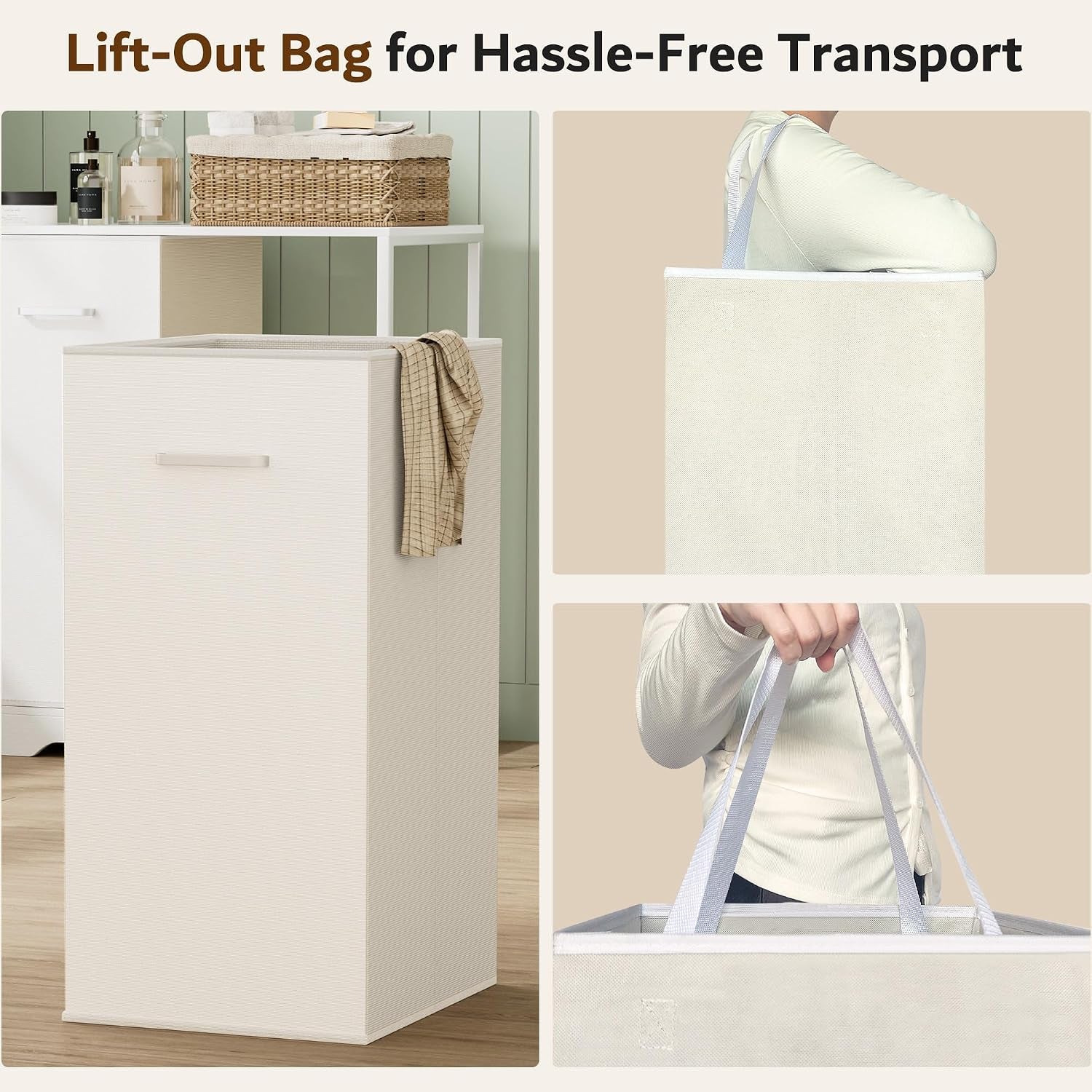 Double Pull-Out Laundry Hamper Cabinet; 120L Laundry Basket for Bathroom,Laundry Room; Laundry Sorter with 2 Pull-Out and Removable Bags