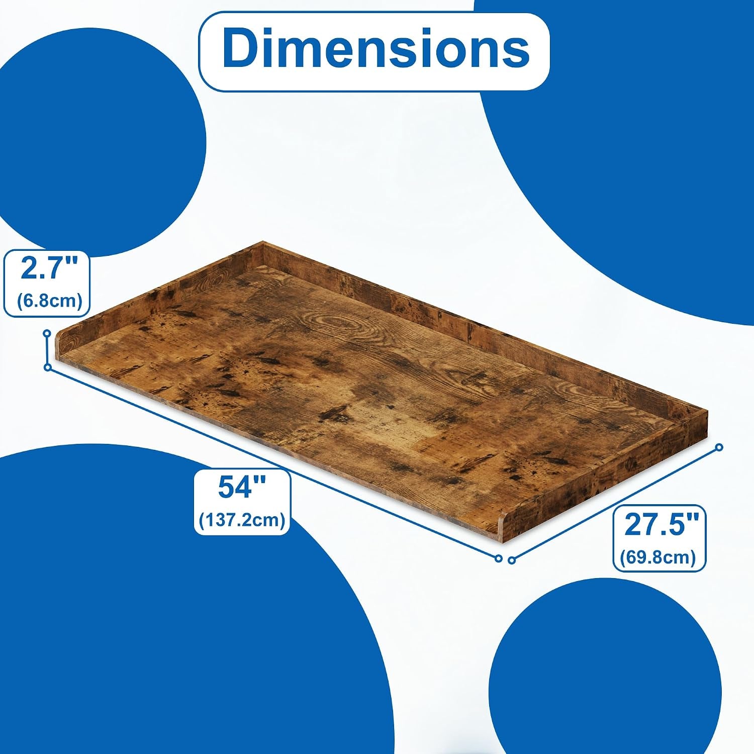 Washer Dryer Countertop, Wood Countertop with Edge Rails for Laundry Room Organization and Storage, Washer Dryer Topper for Laundry Room, 27.5" X 54" Rustic Brown