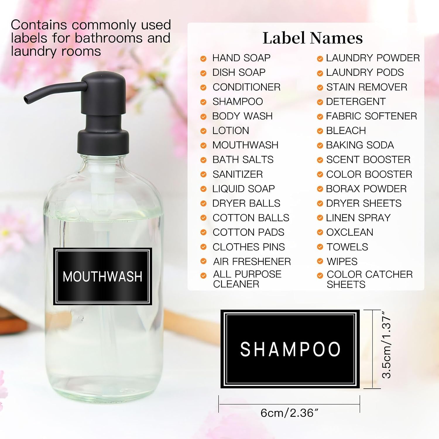 32PCS Laundry Labels for Glass Jars,Minimalist Bathroom and Laundry Labels,Laundry Room Organization and Storage,Laundry Stickers for Containers(Black)