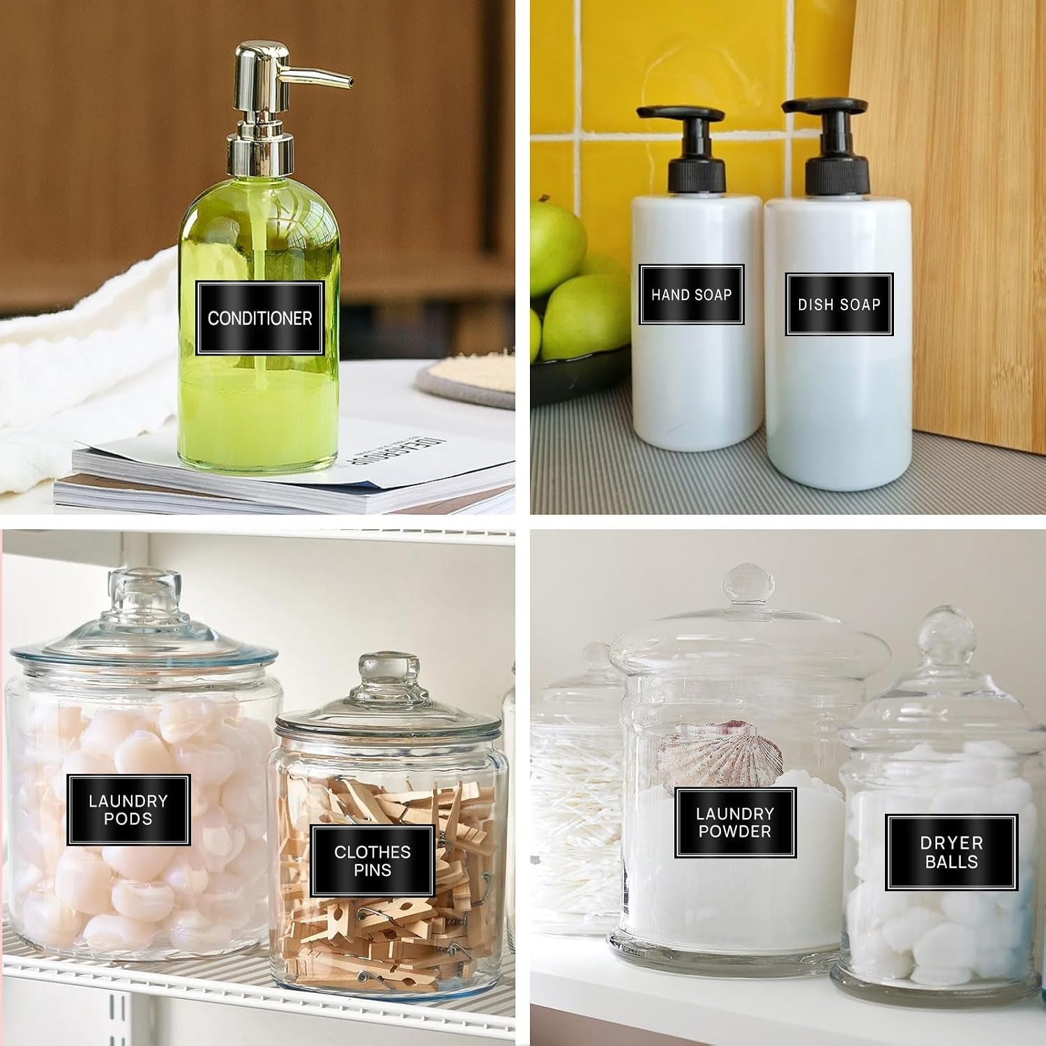 32PCS Laundry Labels for Glass Jars,Minimalist Bathroom and Laundry Labels,Laundry Room Organization and Storage,Laundry Stickers for Containers(Black)