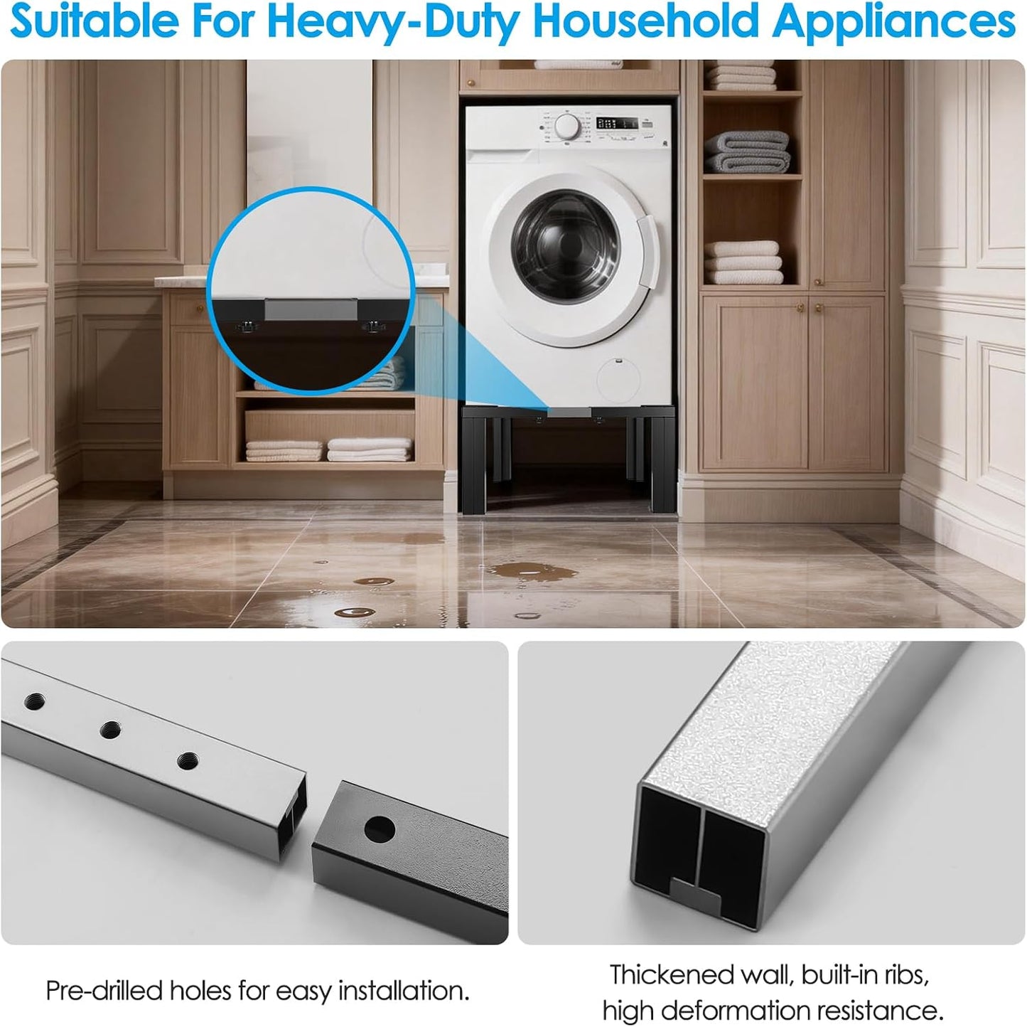 Stainless Steel Laundry Pedestal,11 in Tall Universal Washing Machine Pedestals,Portable Washer and Dryer Stand Adjustable 21-29 in Heavy Duty Square Pedestal Stand for Fridge Washer and Dryer