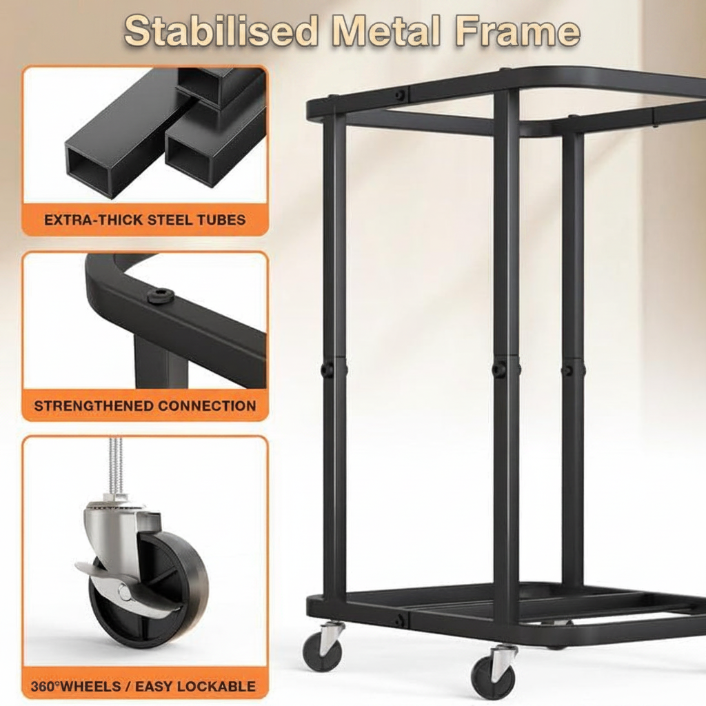 LIND Rolling Laundry Hamper, steel frame detail