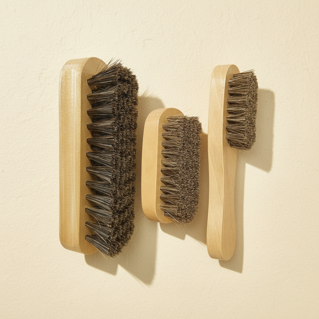LIND natural horsehair stain brushes with wooden handles, set of three
