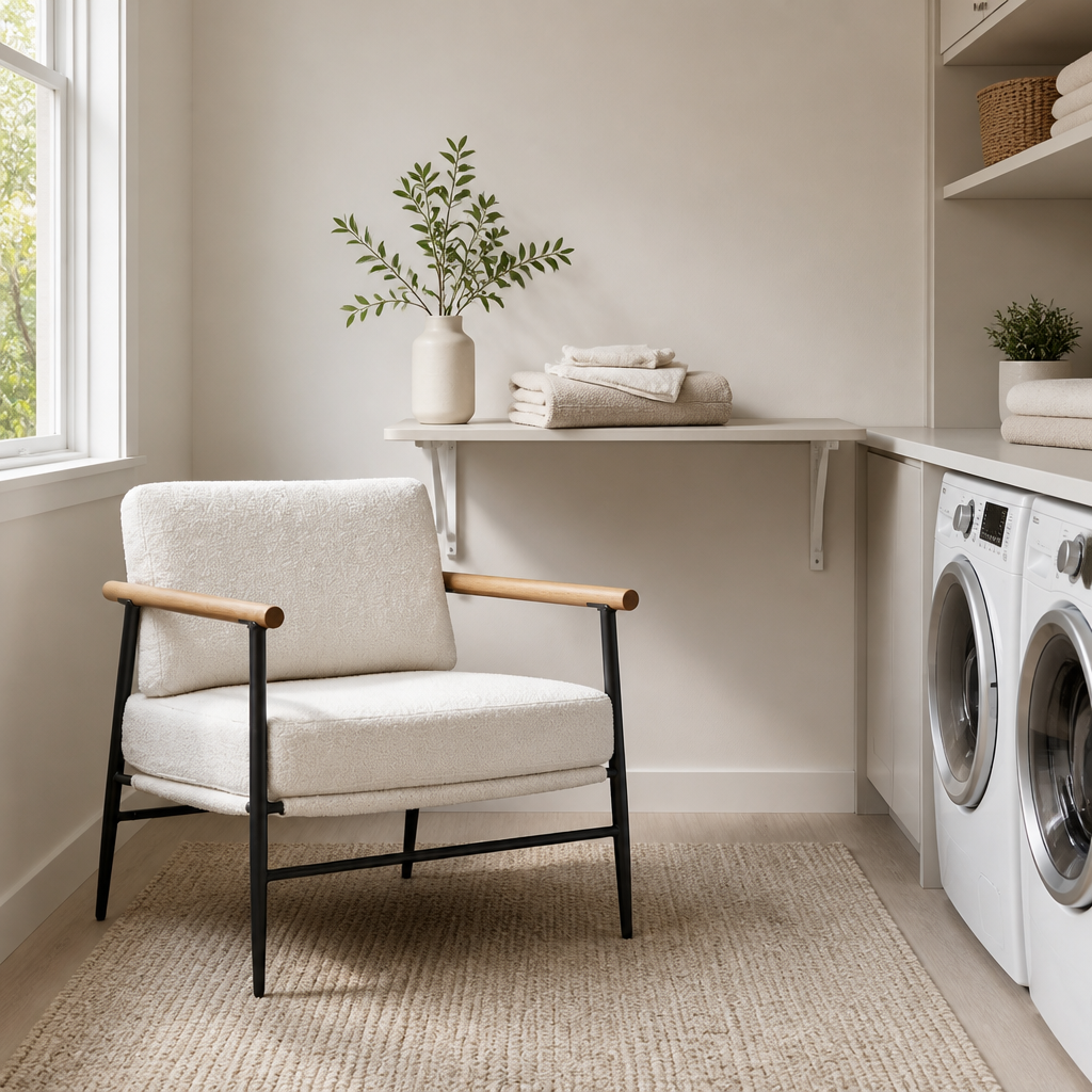 Ivory Bouclé Accent Chair – Modern Living Room Chair