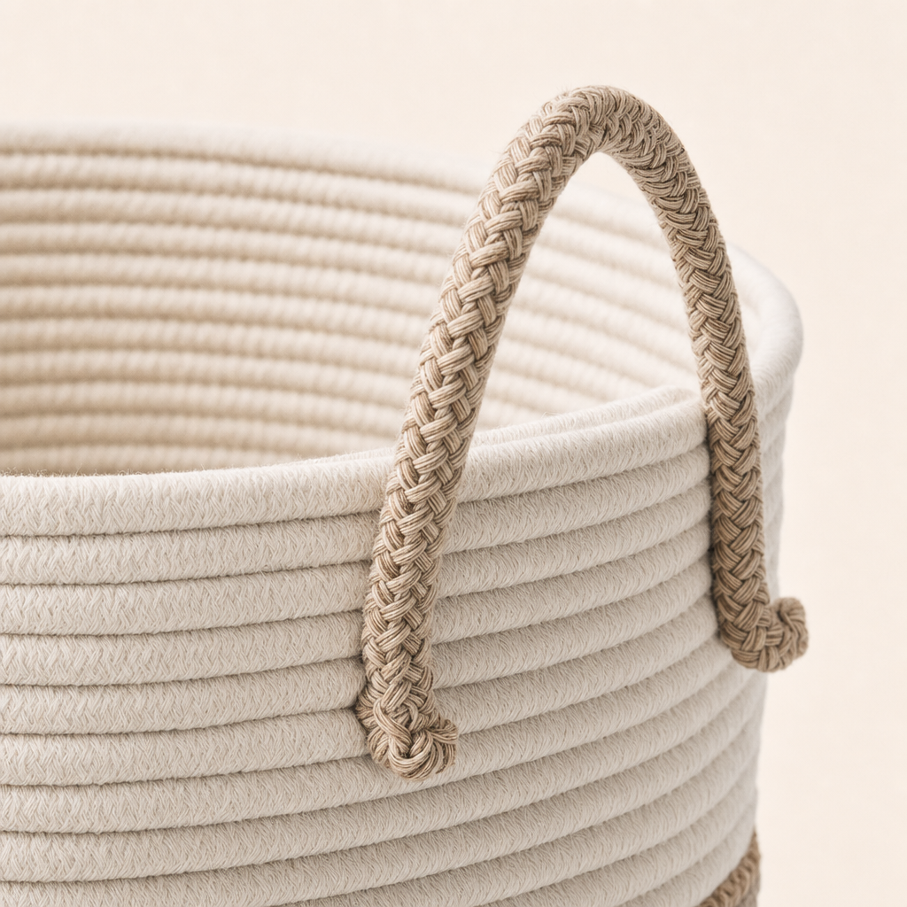LIND Cloud Hamper close-up image for a calm laundry room setup.