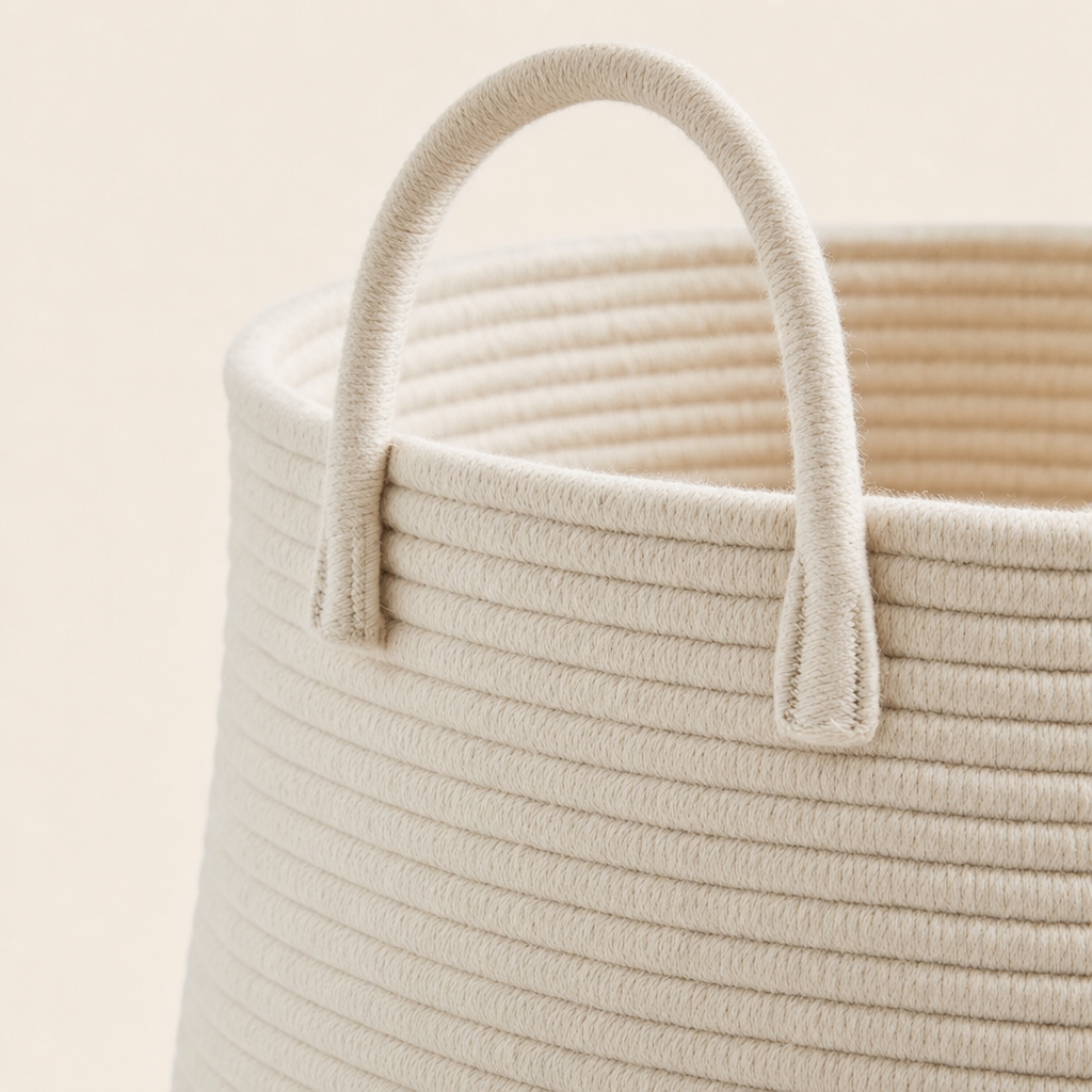 LIND Everyday Hamper close-up image for a calm laundry room setup.