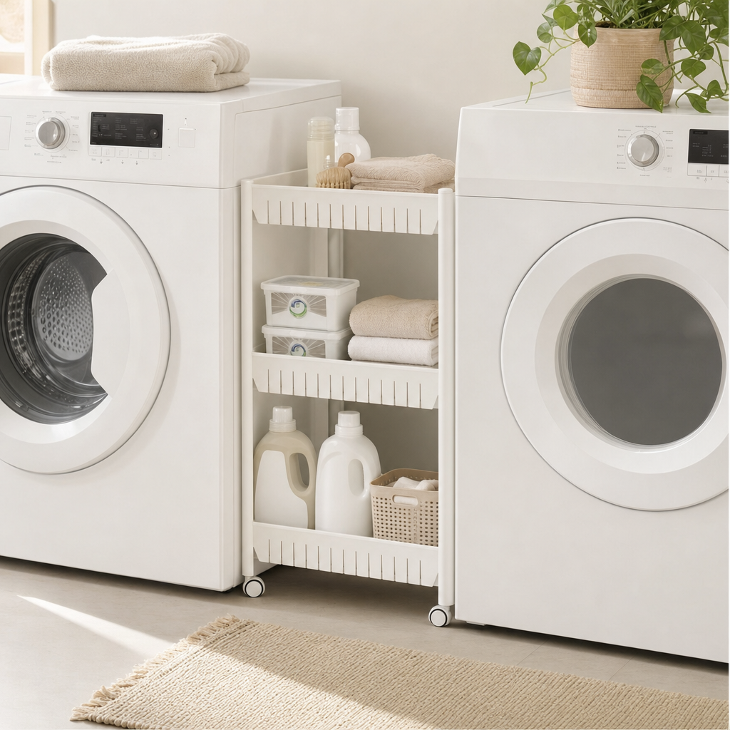 Slim 3-Tier Rolling Storage Cart – Bathroom & Laundry Organiser