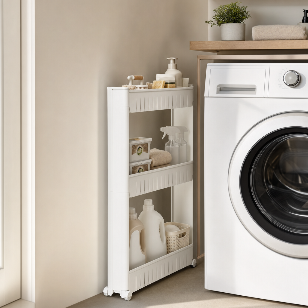 LIND Rolling Cart scale image for a calm laundry room setup.