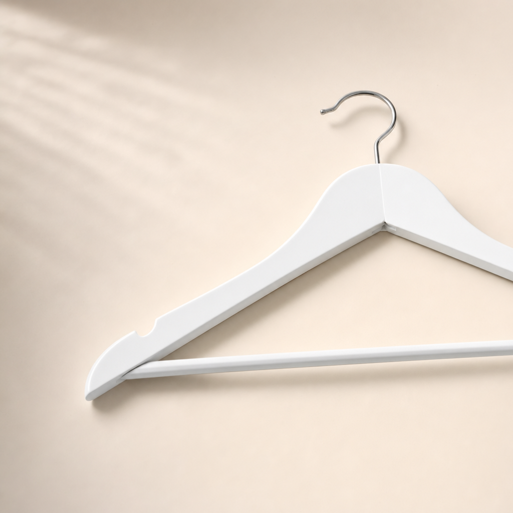 LIND Everyday Hanger Set close-up image for a calm laundry room setup.