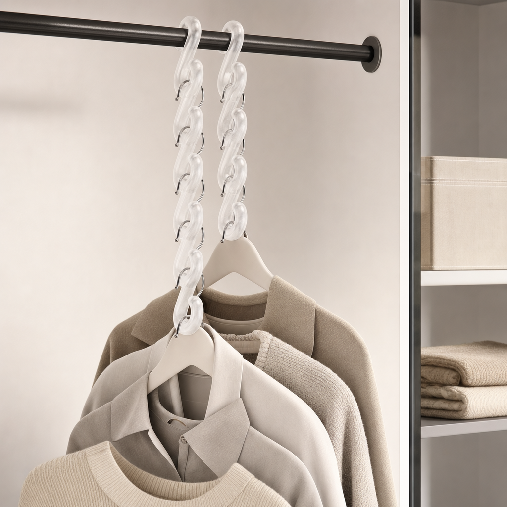 LIND Cascade Hanger Set lifestyle image for a calm laundry room setup.
