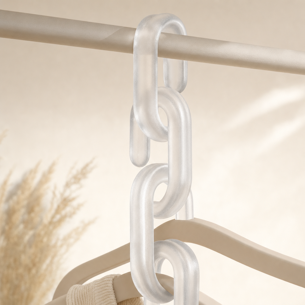 LIND Cascade Hanger Set close-up image for a calm laundry room setup.
