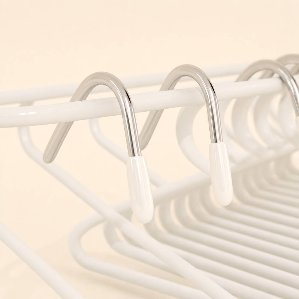 LIND Trouser Hanger Set close-up image for a calm laundry room setup.