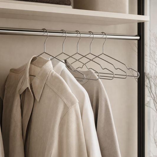 LIND Steel Hanger Set lifestyle image for a calm laundry room setup.