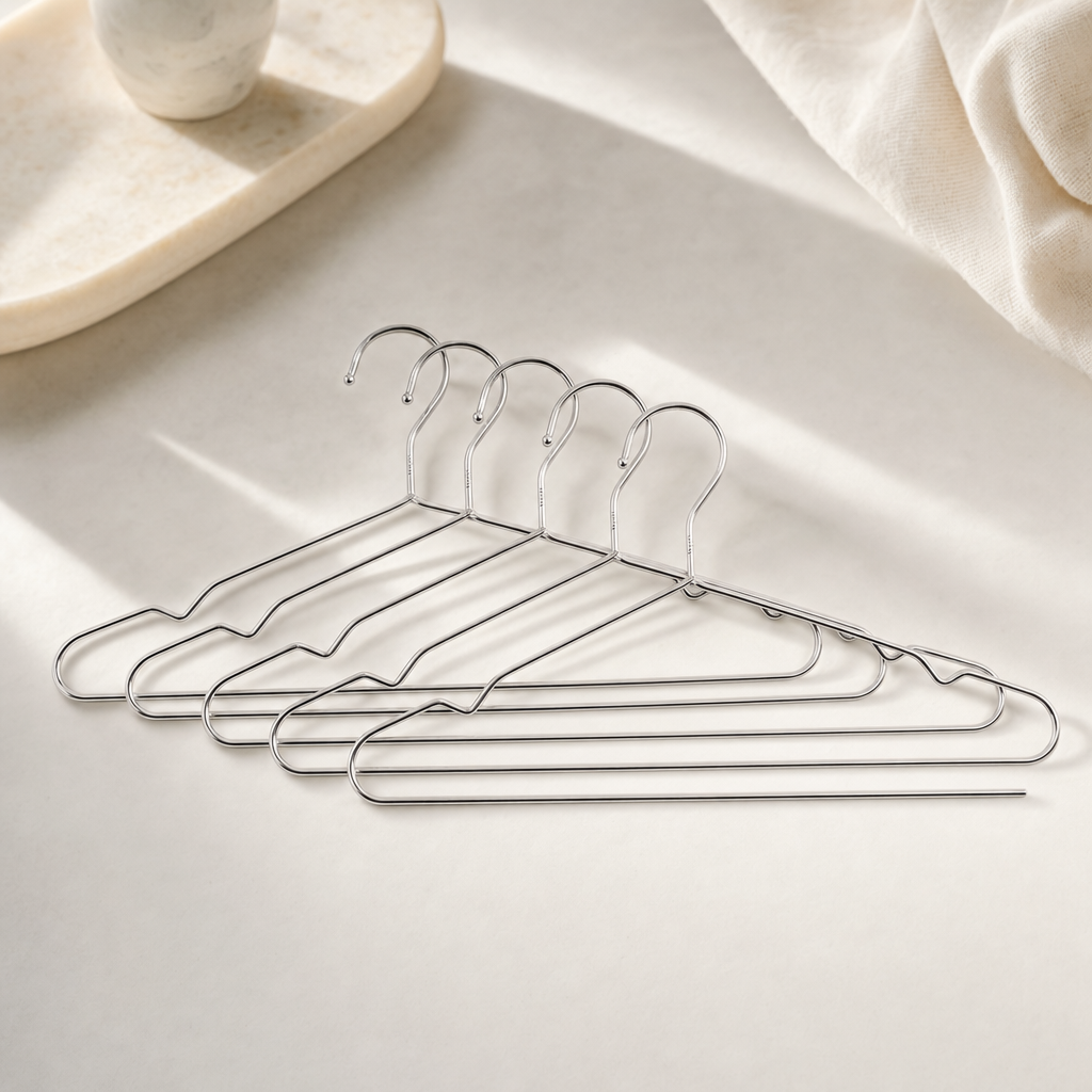 LIND Steel Hanger Set scale image for a calm laundry room setup.